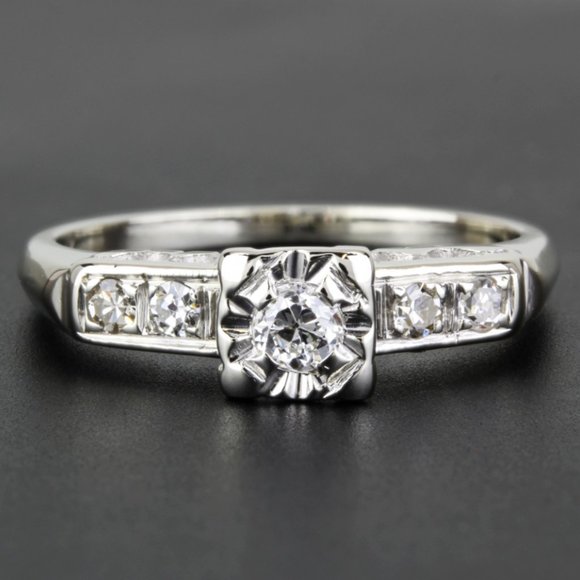 Vintage 14k White Gold Diamond Engagement Ring
